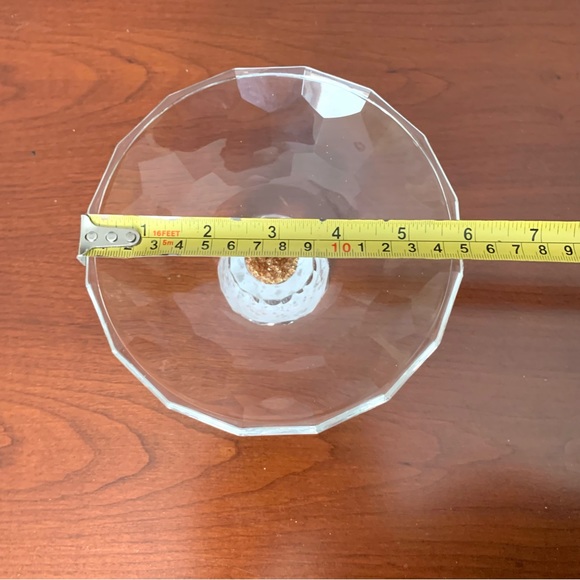 6” round clear glass server art glass shiny gold flakes in clear glass pedestal - Picture 3 of 6